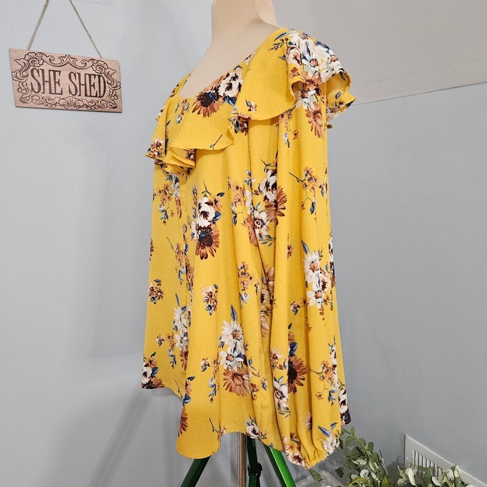 Oddi Floral Top Yellow‎ Ruffled Collar Long Sleeve Plus Size 3XL USA Bloomcore - Picture 4 of 14